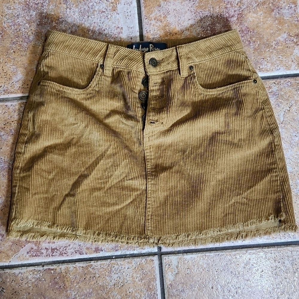 Indigo rein brown corduroy button fly skirt size 5/26